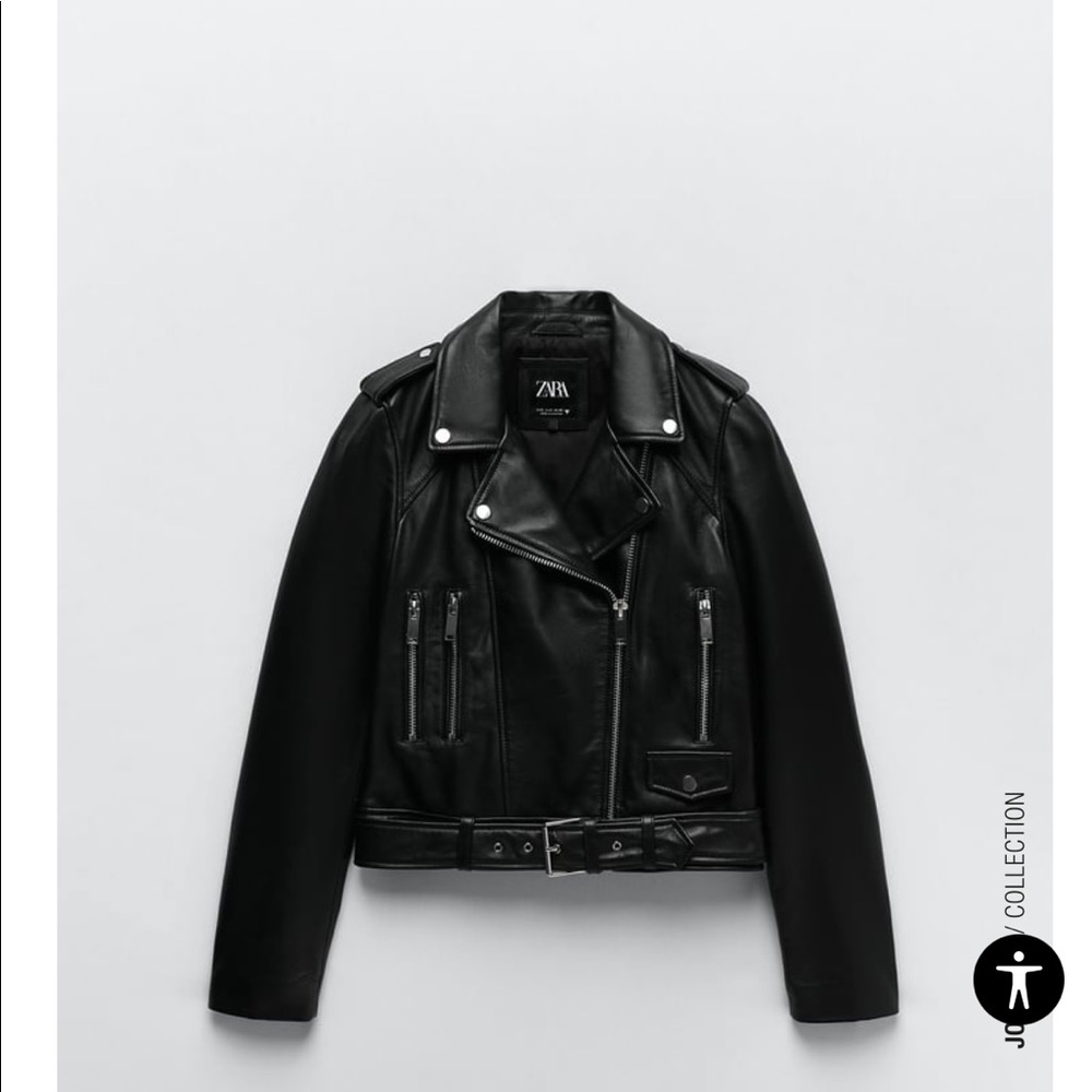 Zara Real Leather Moto Biker Jacket with Belt NWOT